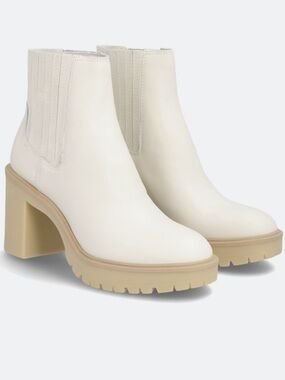 Dolce Vita Castor H2O Waterproof Leather Bootie l Cream Chelsea Lug Heel Boots